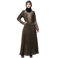 A-line abaya with Resham embroidery work- Olive Green